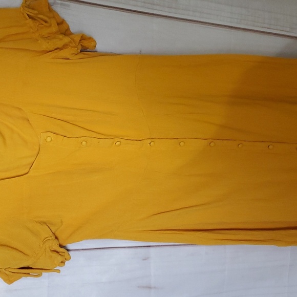 Vero Moda Yellow Button Up Square Neck Cotton Dress Size M Fall/Spring/Summer - Picture 4 of 9